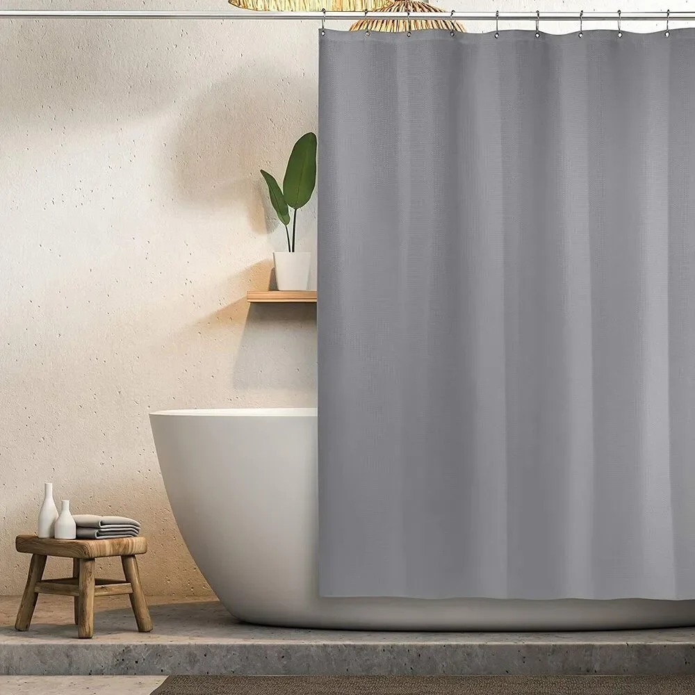 Modern Fabric Shower Curtain w/Rust-Proof Curtain Hooks, Heavy-Duty, 72x72 GRAY